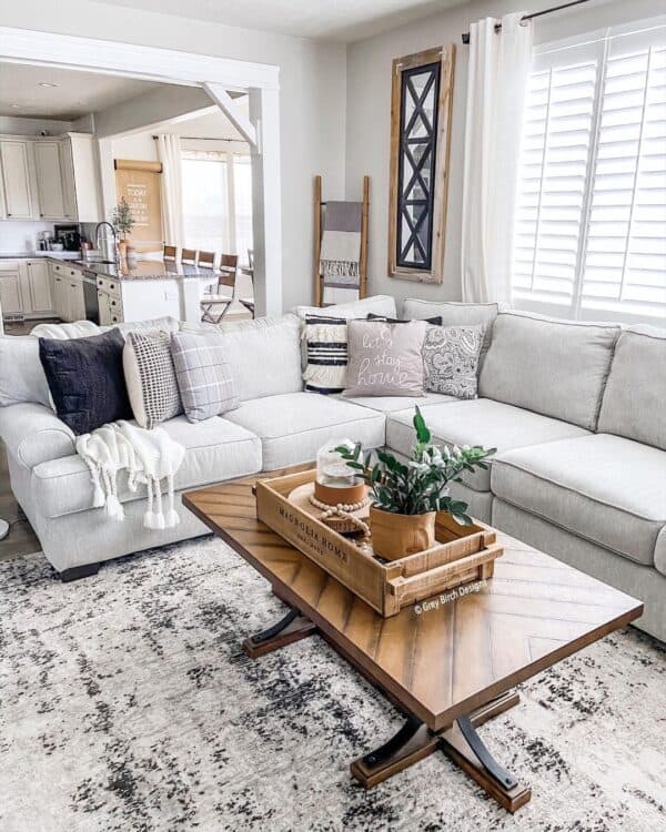 Grey Corner Sectional with Throw Pillows - Soul & Lane