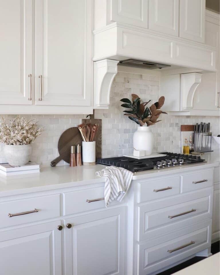 White Kitchen Cabinets with Nickel Pulls - Soul & Lane