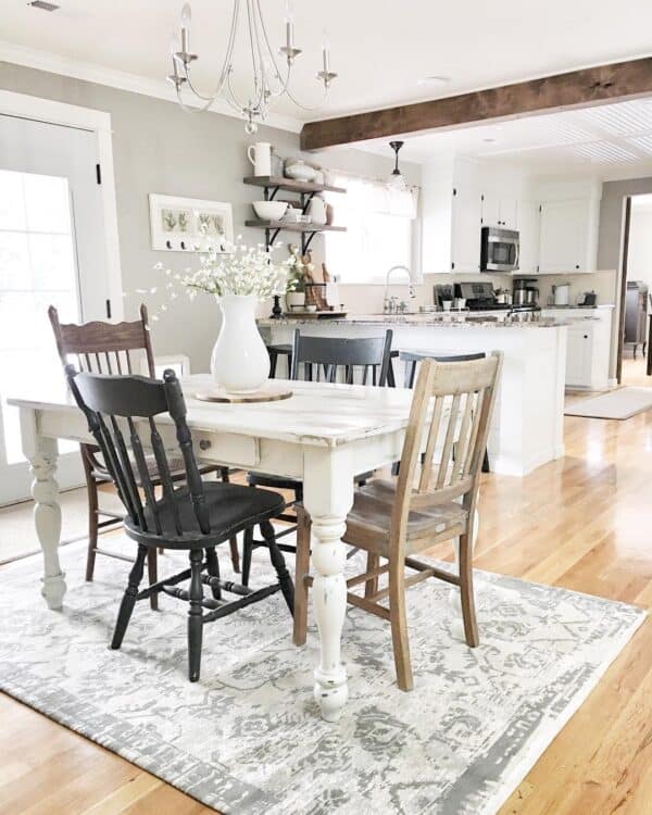 White Farmhouse Kitchen Table With Mismatched Chairs 600x750 