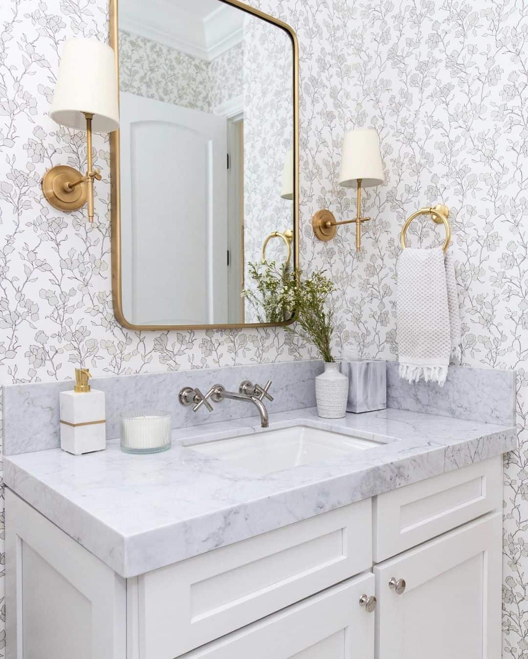 White Powder Room Vanity with Mirror - Soul & Lane