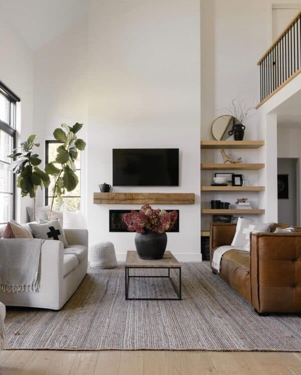 Corner Shelves in Fireplace Living Room - Soul & Lane