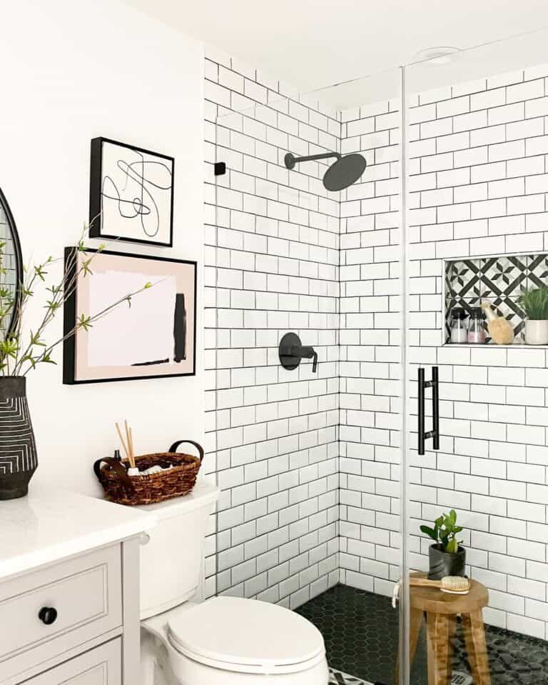 Black Tile Bathroom Shower Floor - Soul & Lane