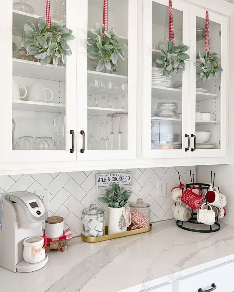 Kitchen Coffee Station With Gray Marble Counter Design Ideas