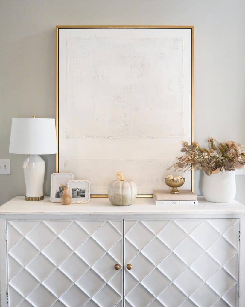 White Console Table with Gold Frame Artwork - Soul & Lane