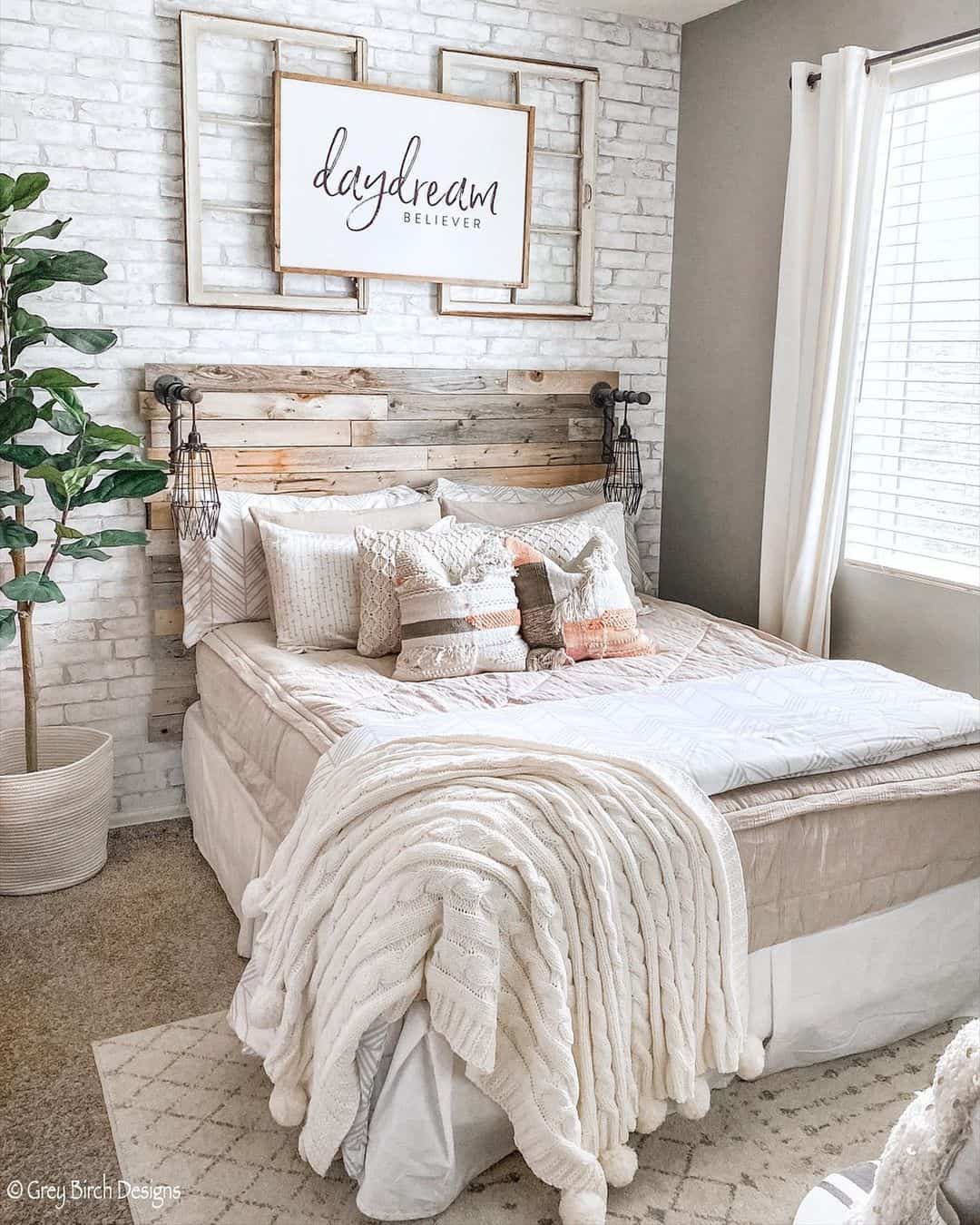White Wall Decor for a Bedroom on a Brick Wall - Soul & Lane