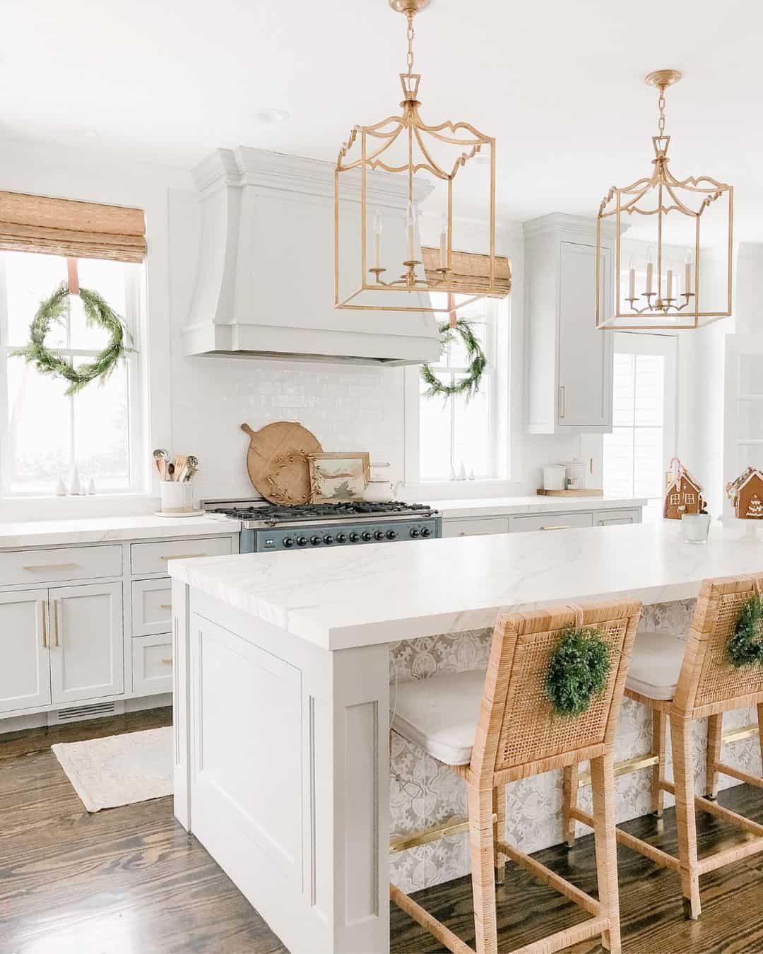 Small City Kitchen with White Cabinets and Brushed Gold Pulls
