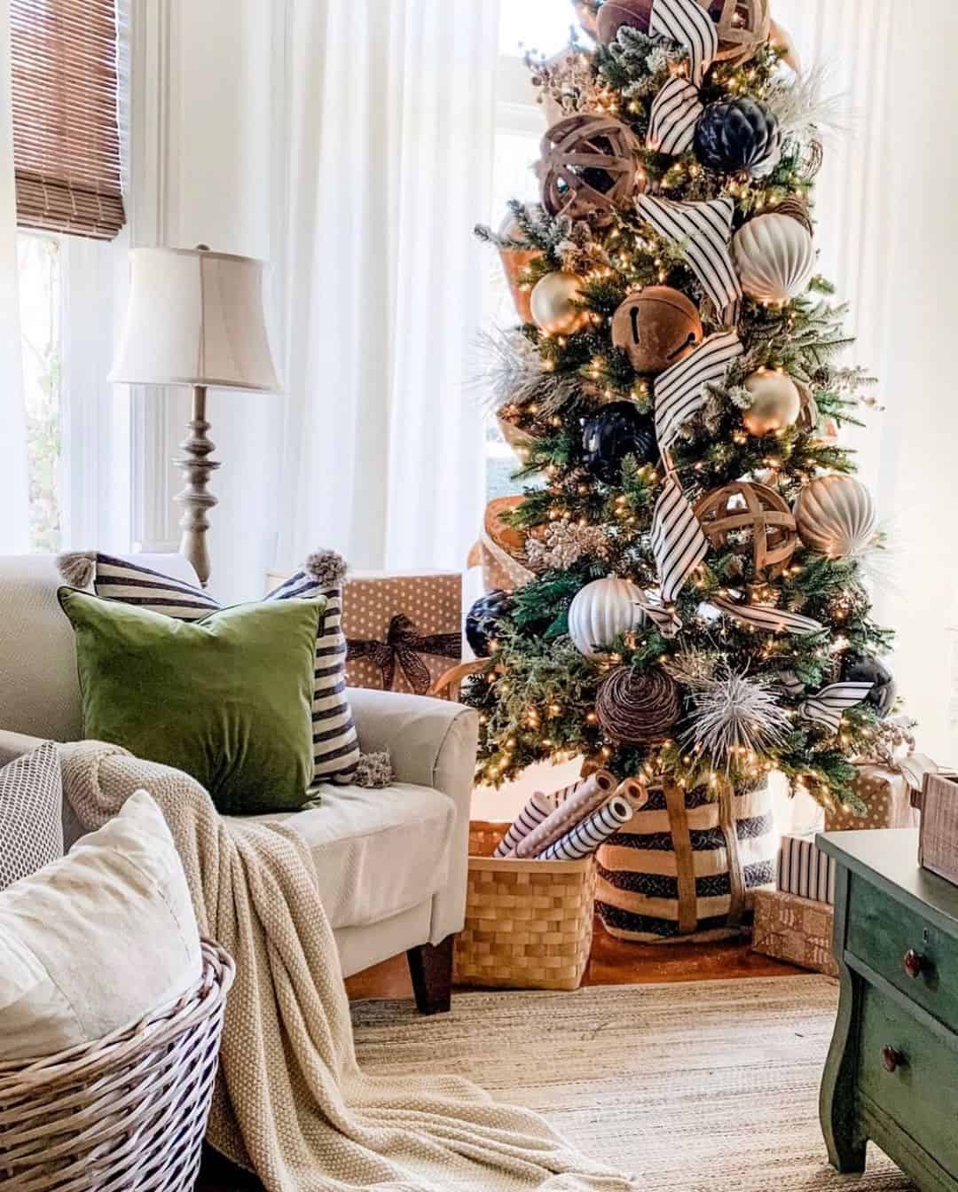 Pencil Tree with Black, Silver, and Wood Oversized Ornaments - Soul & Lane