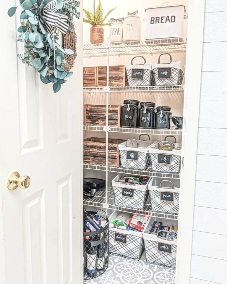 Farmhouse Pantry with Wire Shelves
