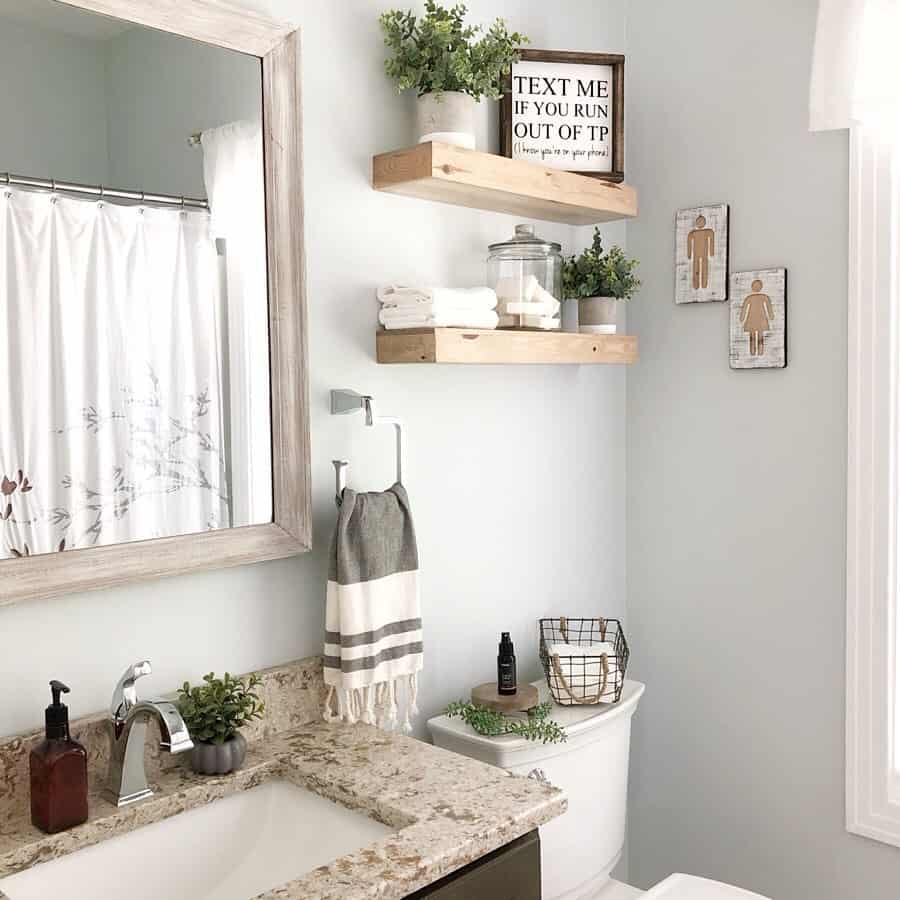 Floating Wood Shelves to Display Guest Bathroom Signs - Soul & Lane