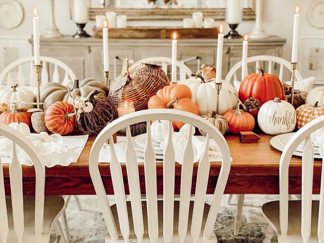 White Dining Chairs at Autumn Table - Soul & Lane