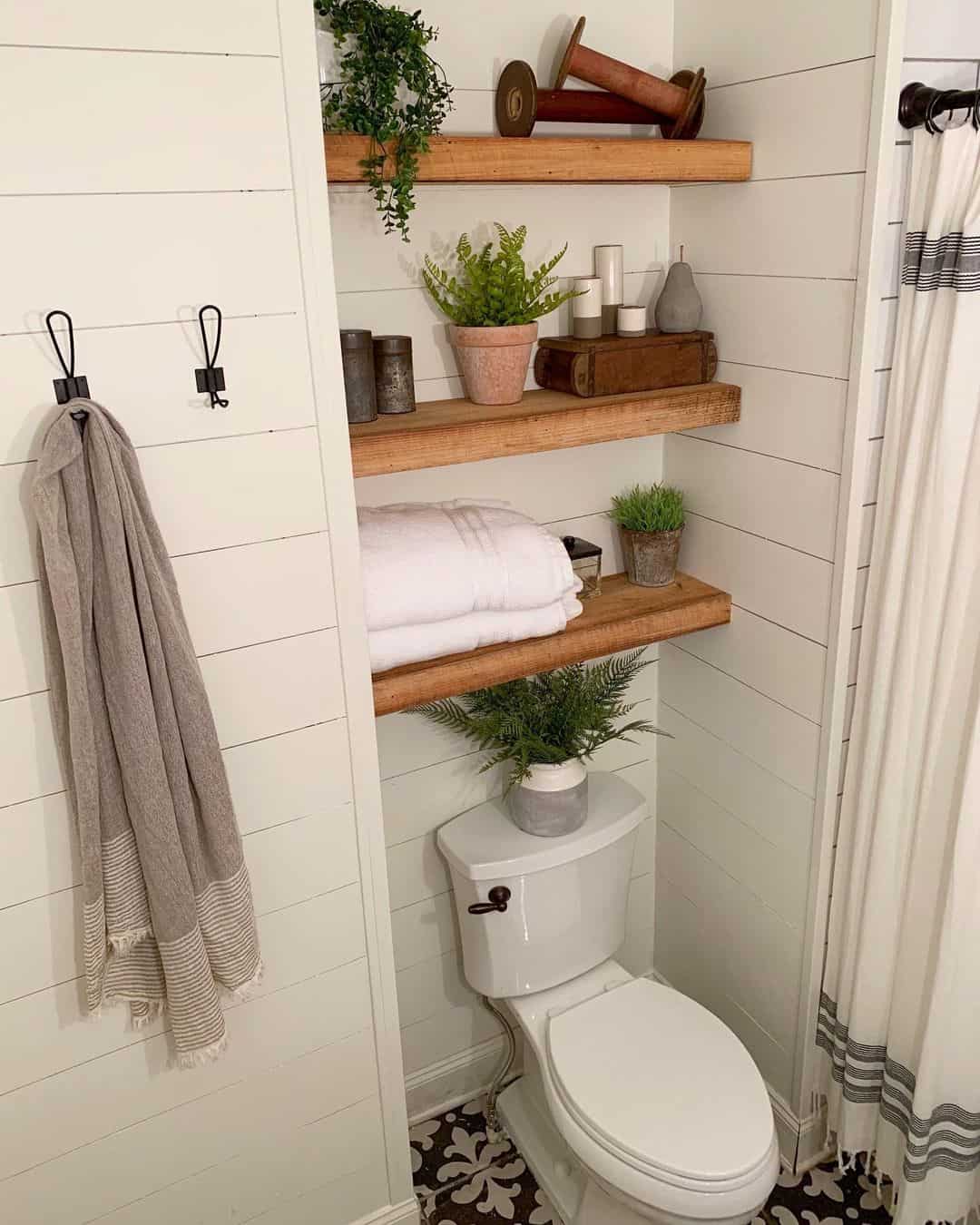 Wood Bathroom Shelves Installed on Recessed Wall - Soul & Lane