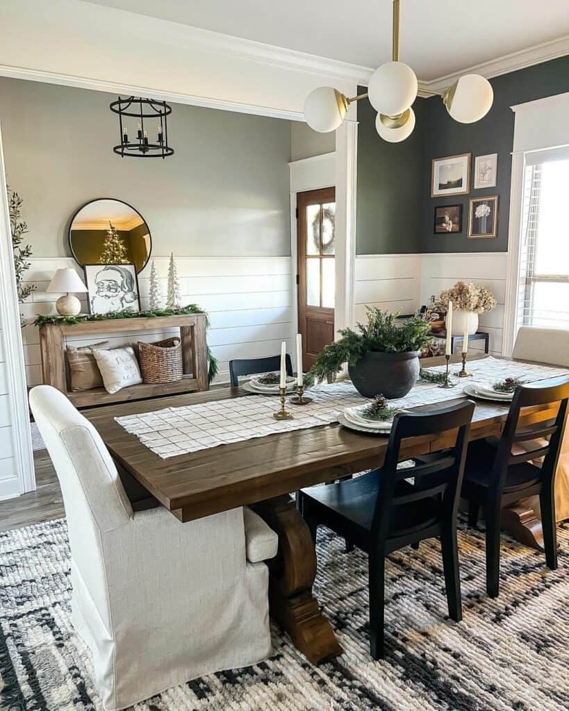 Dining Room with Gray Walls and White Shiplap Wainscoting - Soul & Lane