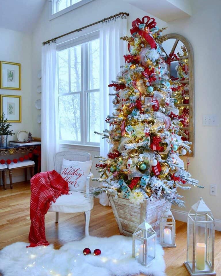 Farmhouse Winter Wonderland Décor with Red Accent