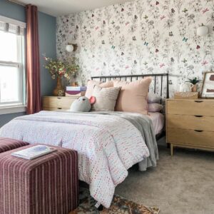 Mid Century Girls Room With Floral Wallpaper 300x300 