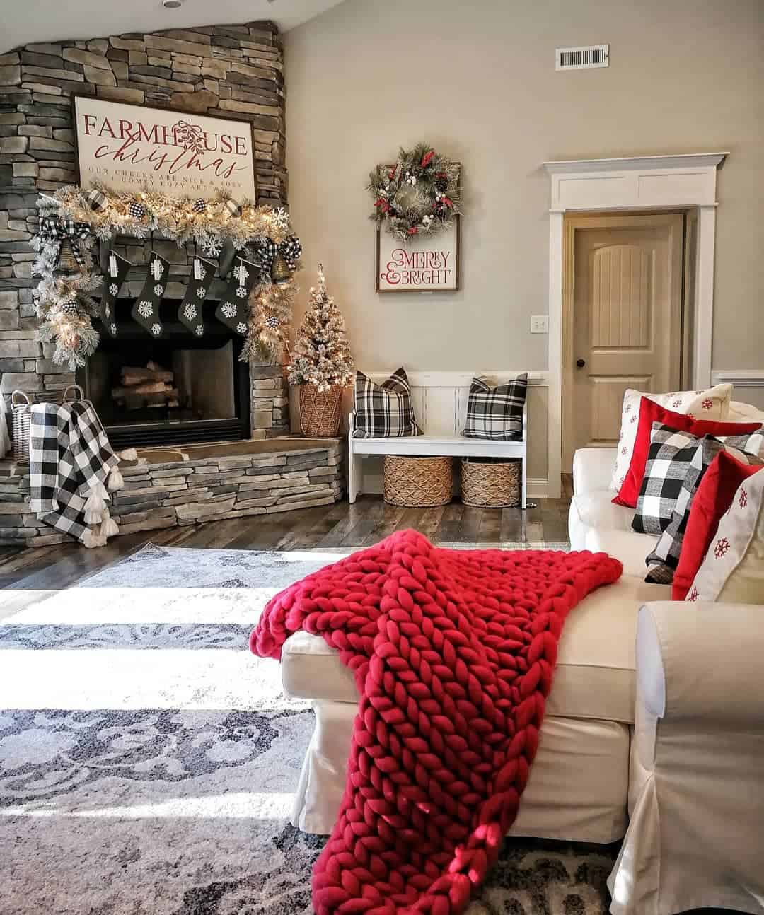 Stacked Stone Fireplace Wall in Living Room - Soul & Lane