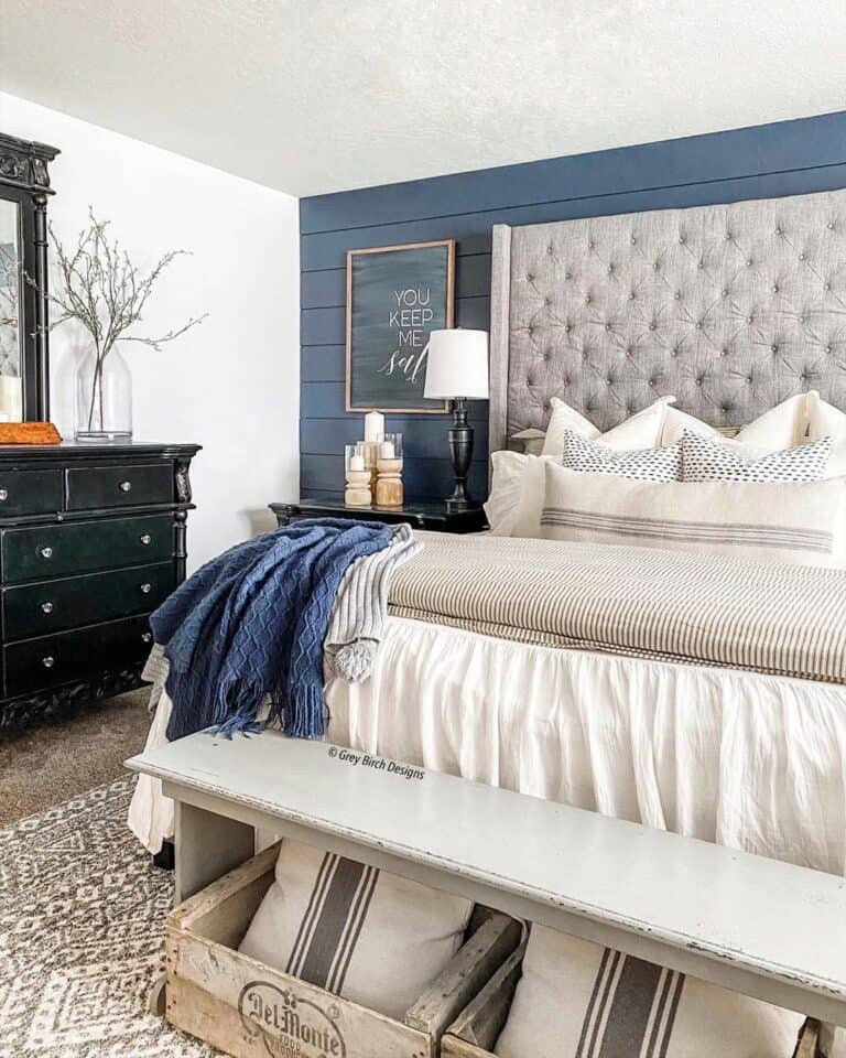 Bedroom with a Navy Shiplap Wall - Soul & Lane