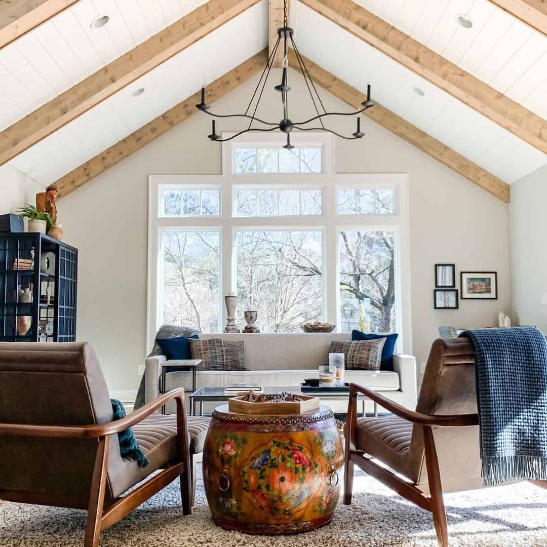 Ceiling Beams, a Chandelier, and a Sloped Ceiling - Soul & Lane