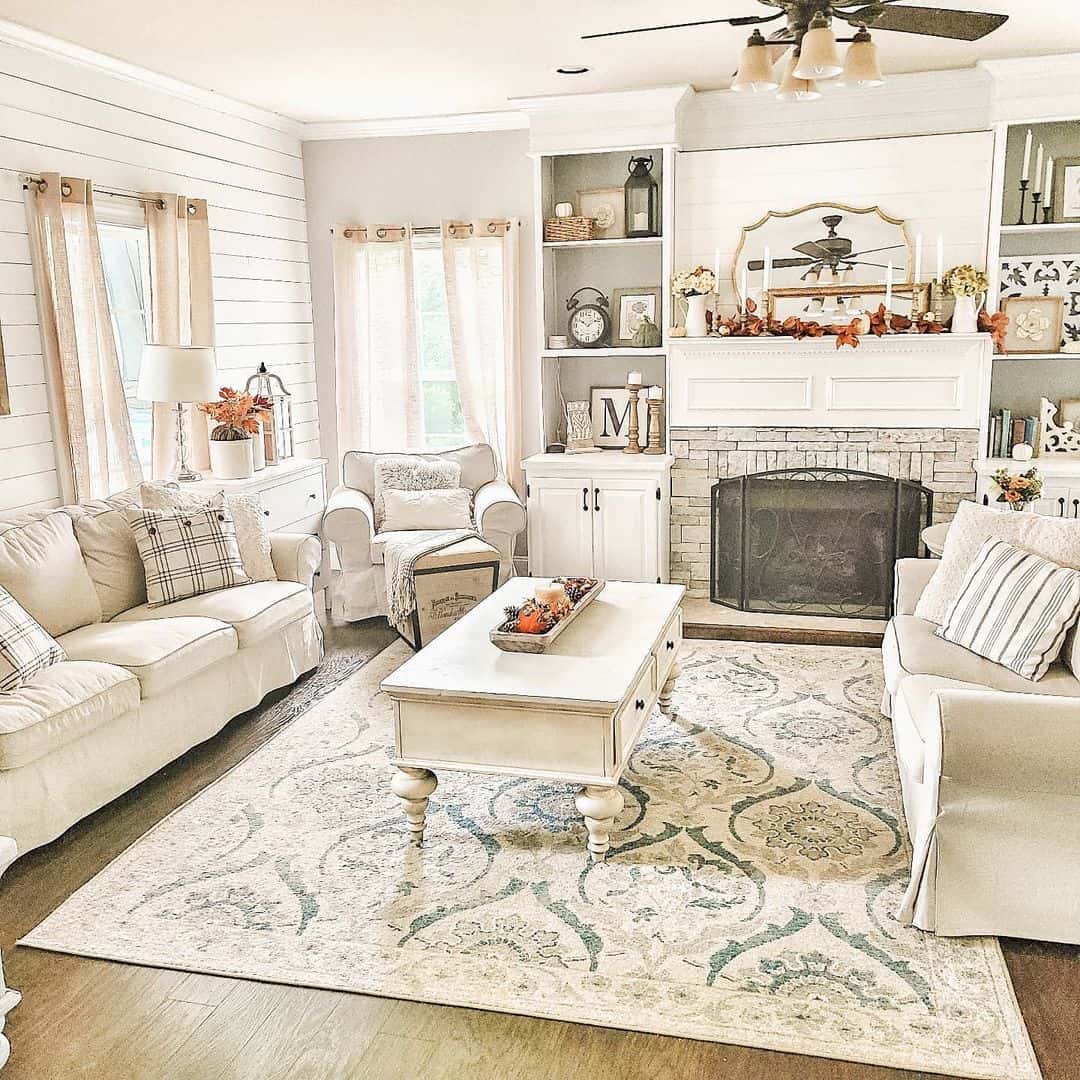 Centrepiece Coffee Table Décor and White Shiplap Walls - Soul & Lane