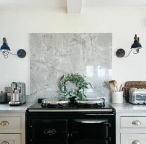 Minimalist Kitchen With Marble Slab Backsplash 300x295 