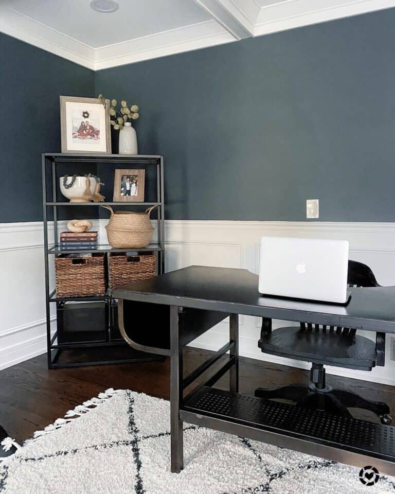 Office with Dark Gray Walls and White Wainscoting - Soul & Lane