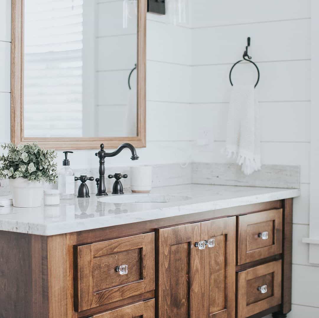 Rustic Bathroom Vanity With Modern Marble Countertop - Soul & Lane