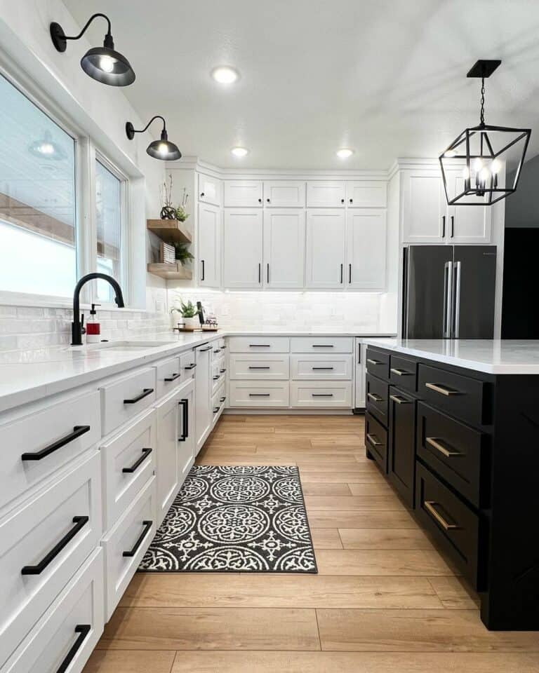 White Kitchen With Black Kitchen Island 768x960 