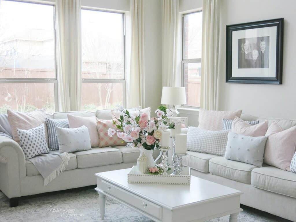 White, Pink, and Blue Styling for Elegant Lounge - Soul & Lane
