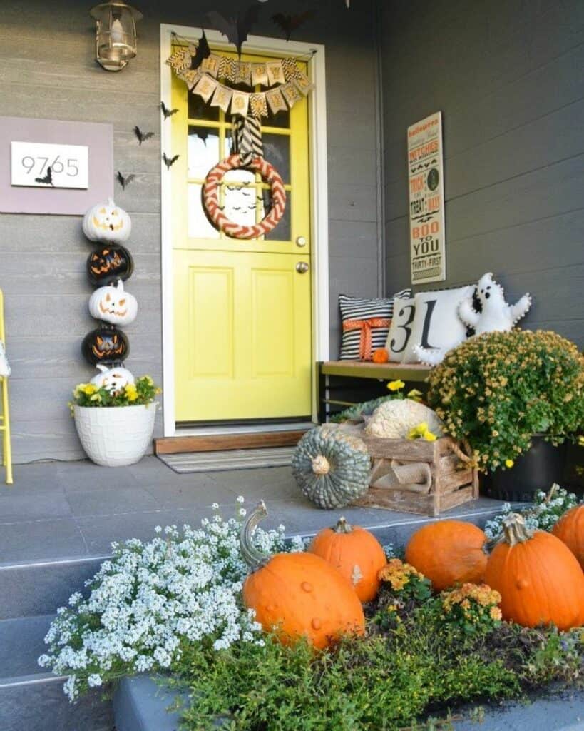 Woven Wreath on Yellow Front Door - Soul & Lane