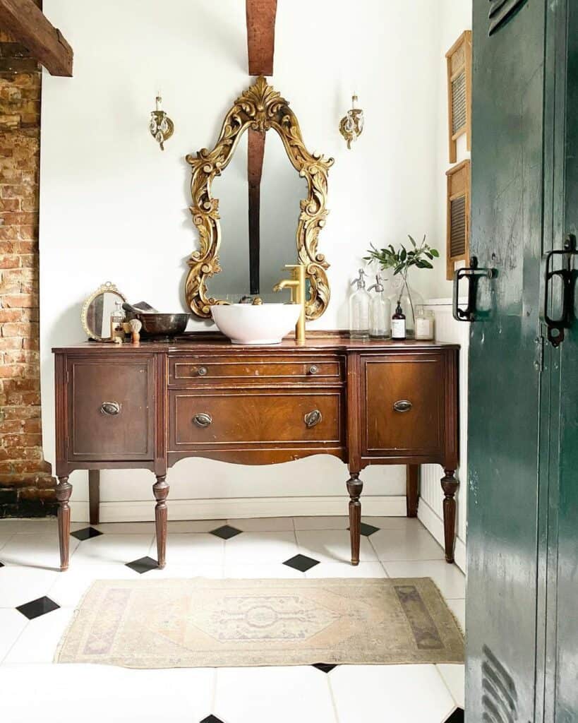Antique Vanity With White Vessel Sink Soul And Lane