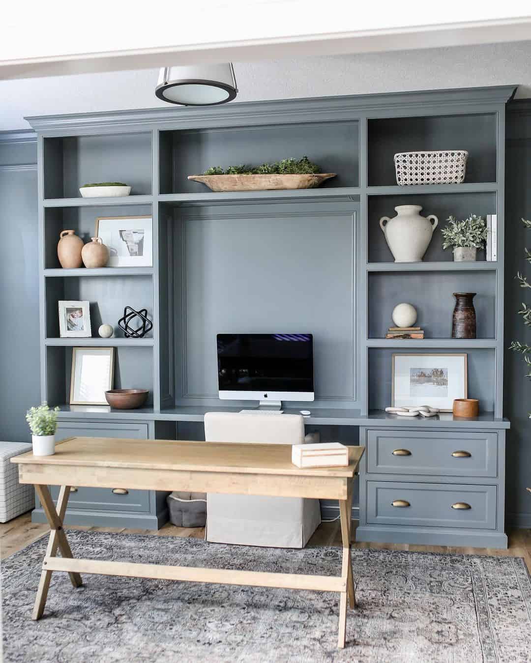 Gray Built In Office Cabinets 