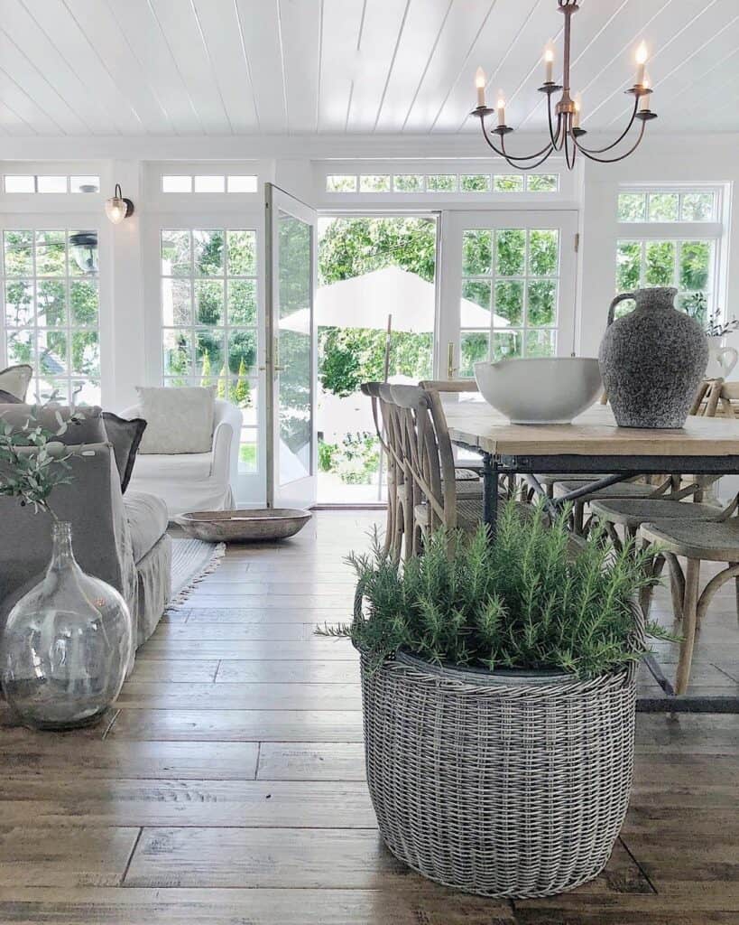 Large Wicker Planter in Farmhouse Dining Room - Soul & Lane
