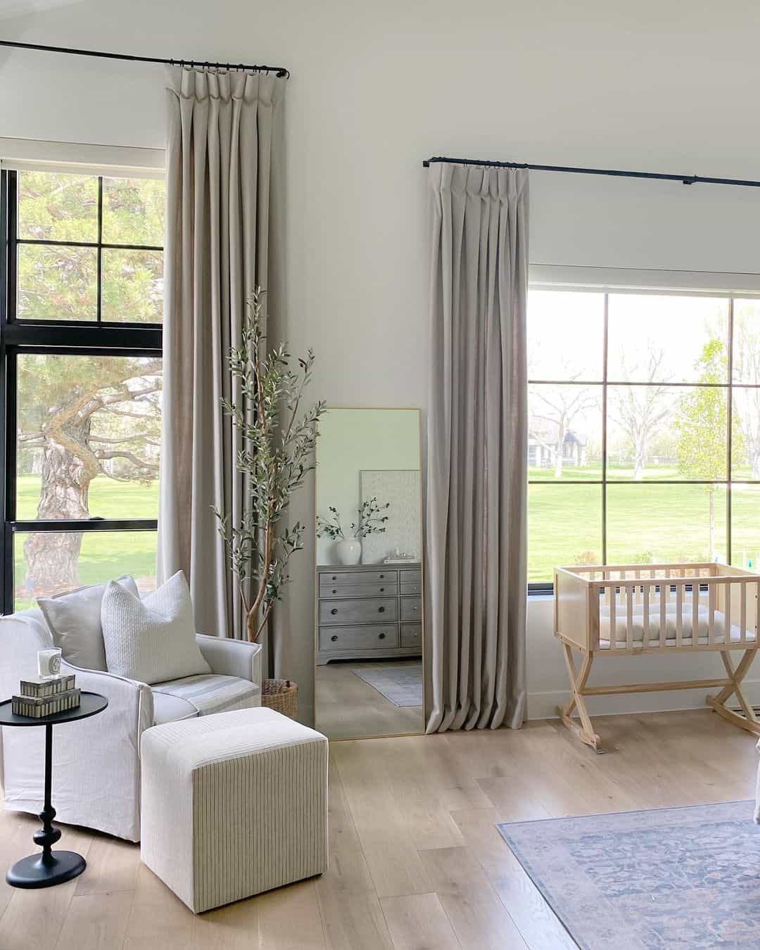 Long Light Gray Curtains and a Gray Area Rug - Soul & Lane