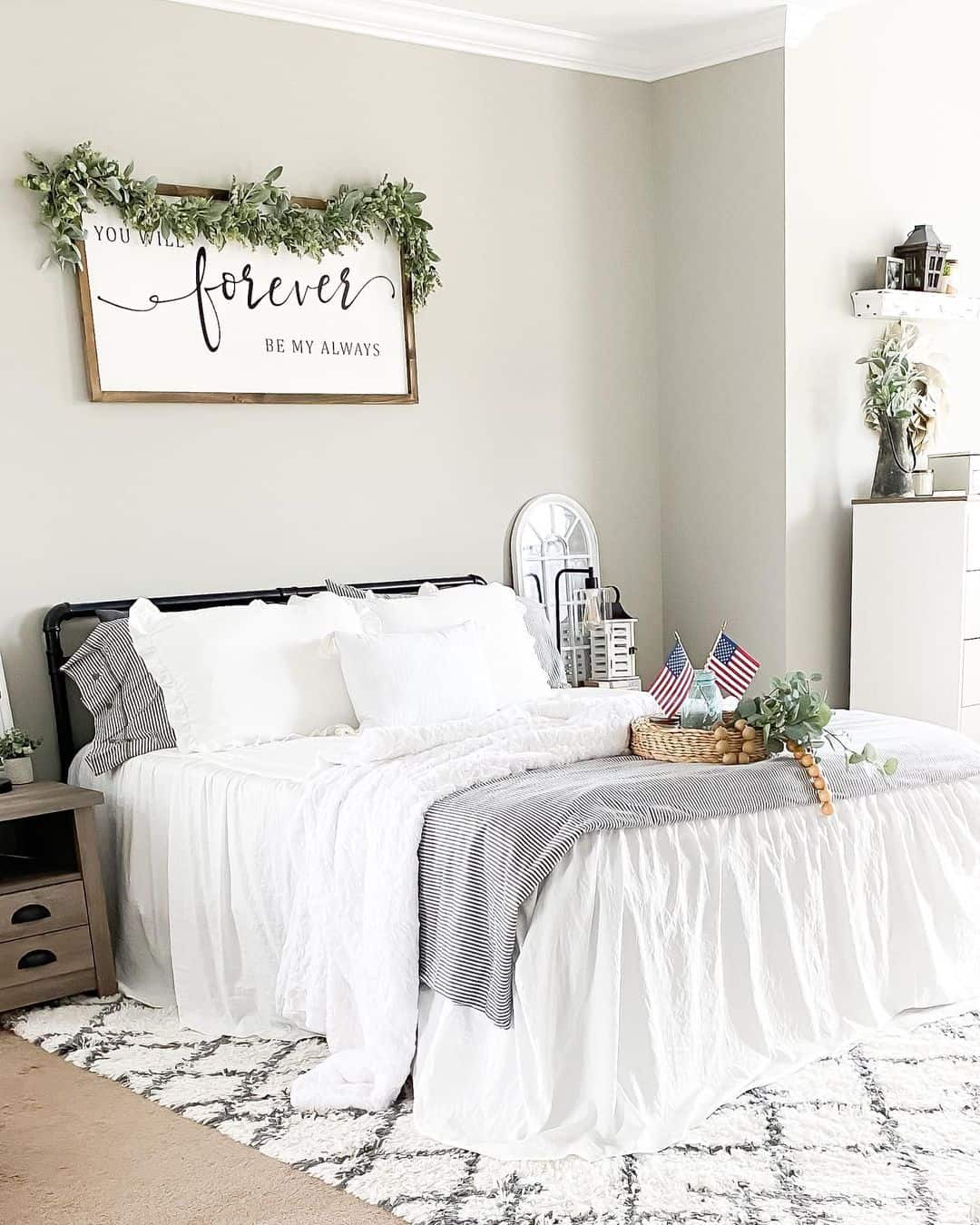Neutral Farmhouse Bedroom with White and Gray Bedding - Soul & Lane