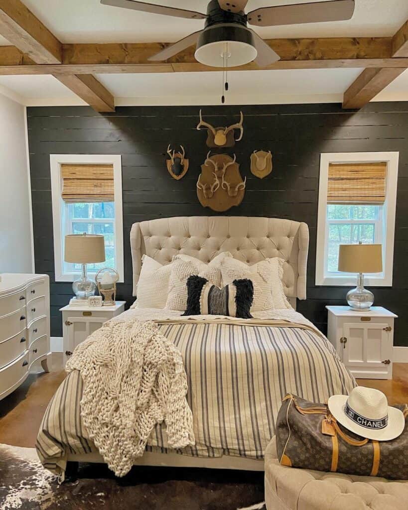 Antlers on a Black Shiplap Accent Wall - Soul & Lane