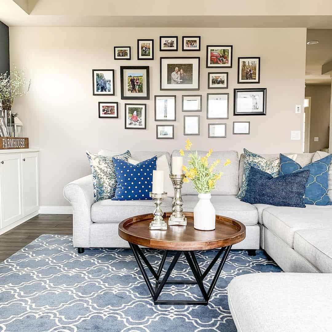 Gallery Wall in Blue and White Living Room - Soul & Lane