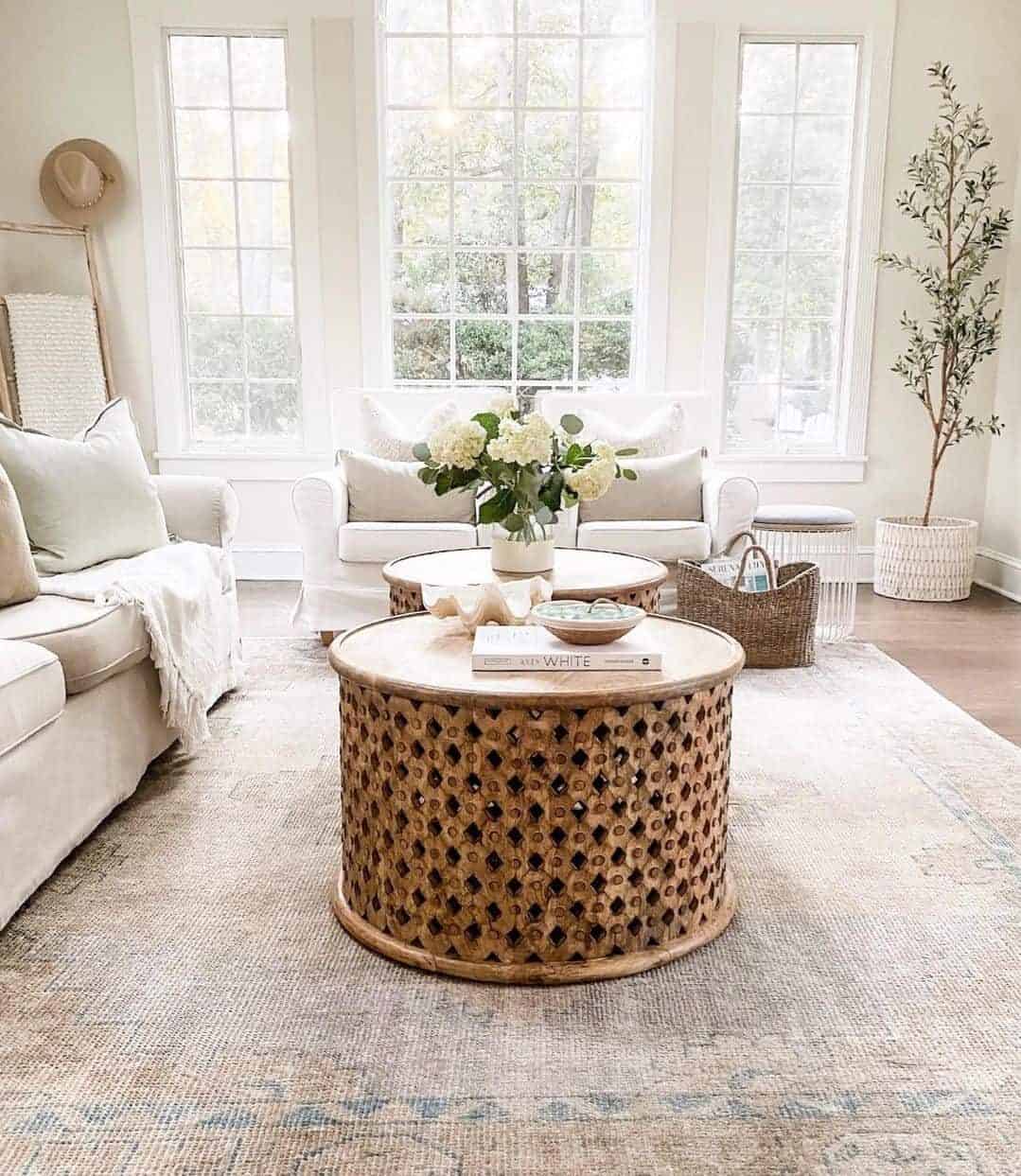 Living Room With Textured Wood Coffee Tables - Soul & Lane