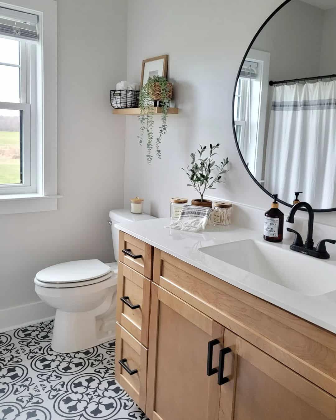 Modern Black and White Bathroom With Greenery - Soul & Lane
