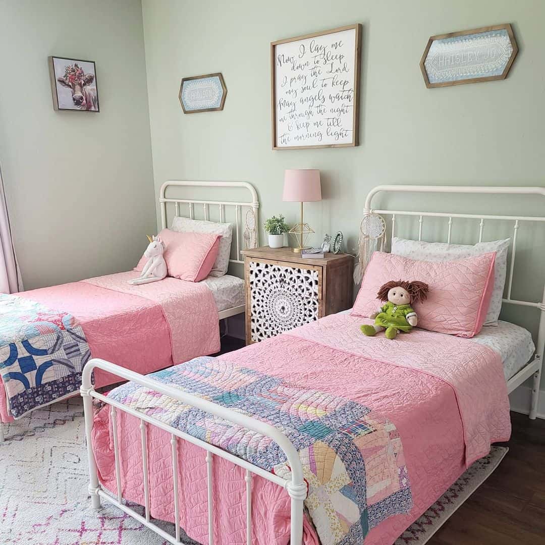 Pink Bedding on White Framed Beds - Soul & Lane