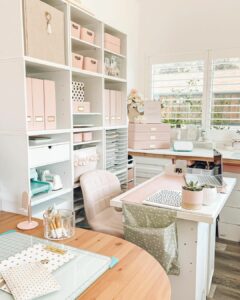 Pink Craft Room With White Modular Shelves - Soul & Lane