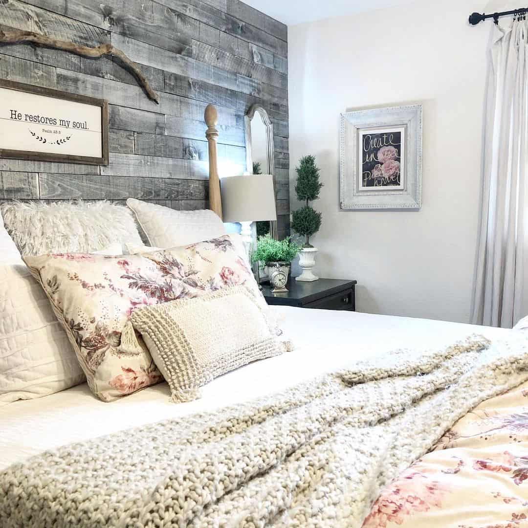 Rustic Shiplap Accent Wall and Floral Bedspread - Soul & Lane