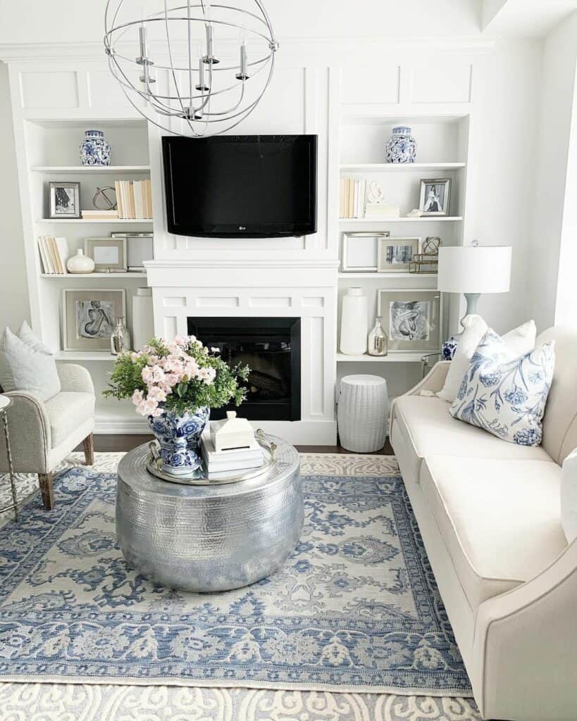 White Living Room Fireplace With Built-in Shelves - Soul & Lane