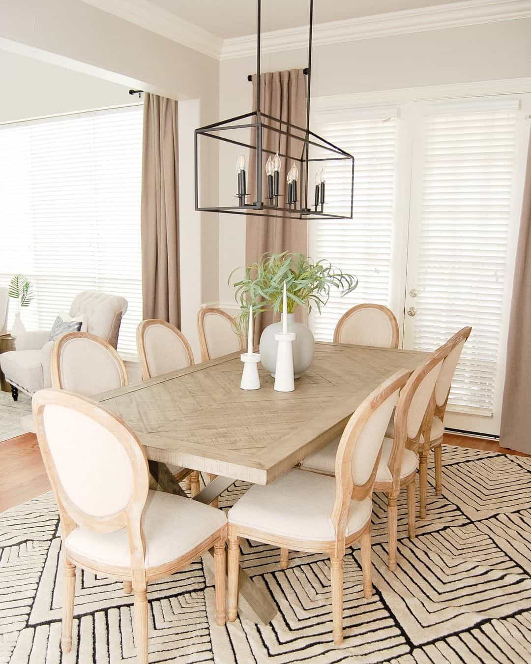 Chevron Patterned Rug Beneath Dining Table - Soul & Lane