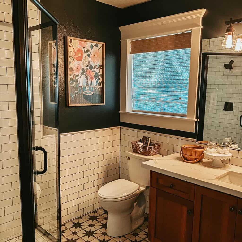 Black Bathroom With White Subway Tile 1024x1024 