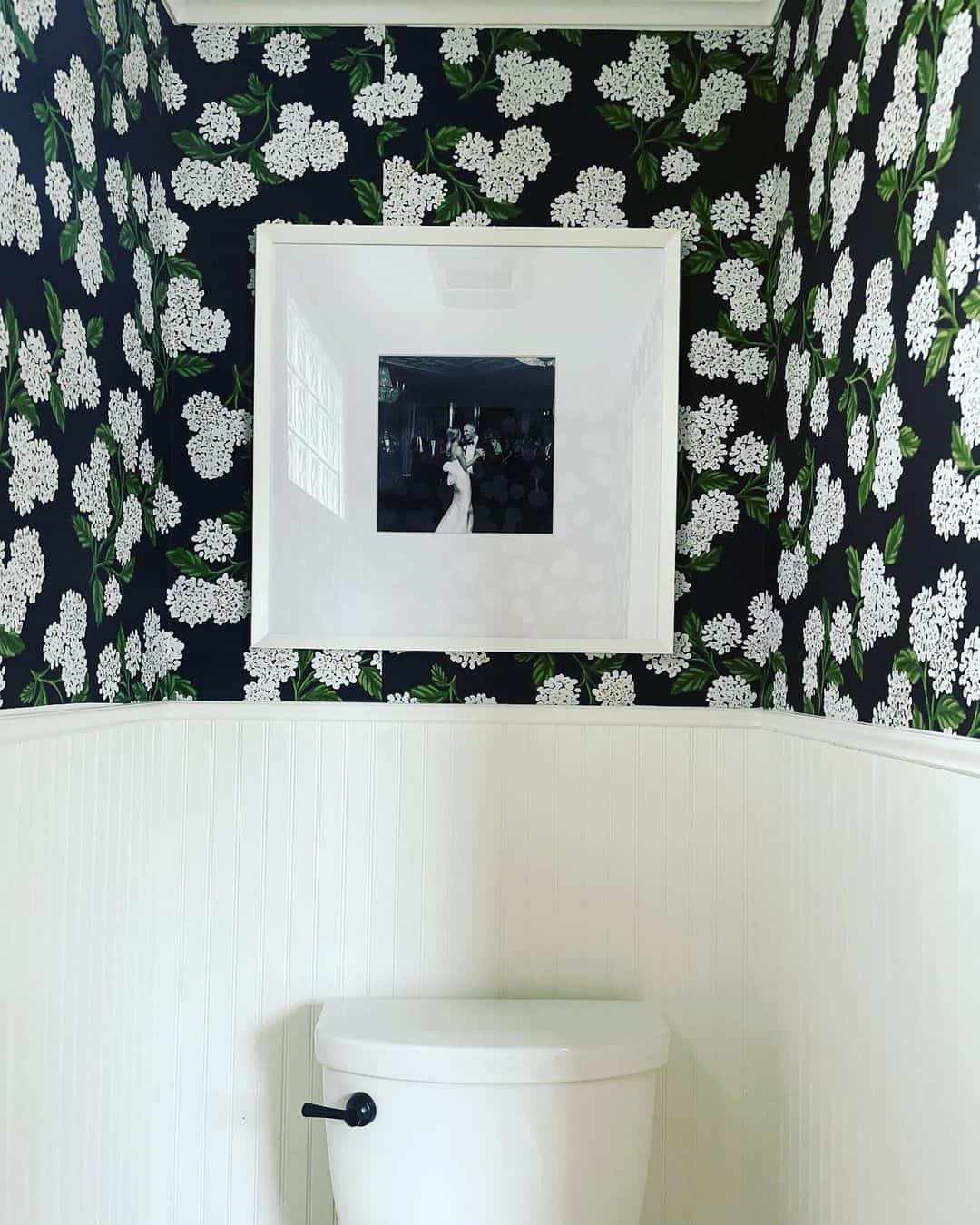 Blue and White Floral Bathroom Wallpaper - Soul & Lane