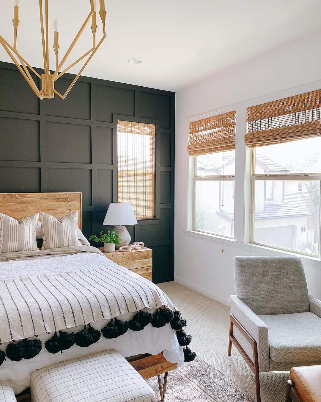 Modern Black Accent Wall in a Neutral Farmhouse Bedroom - Soul & Lane