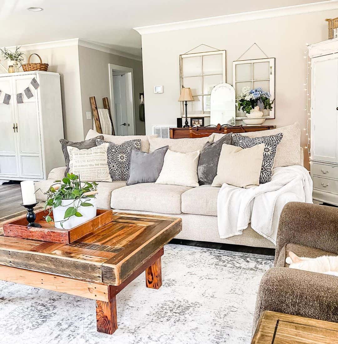 Cozy Farmhouse Living Room With Beige Couch - Soul & Lane