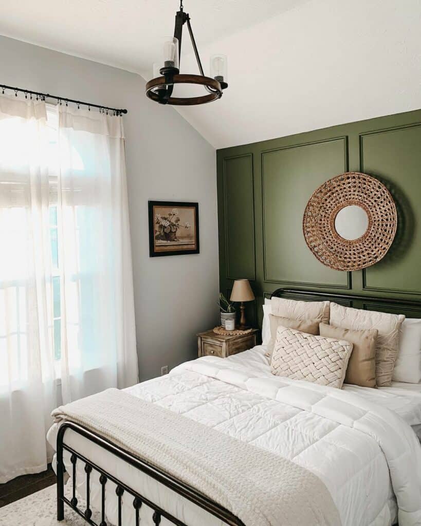 Olive Green Feature Wall With Picture Frame Molding - Soul & Lane
