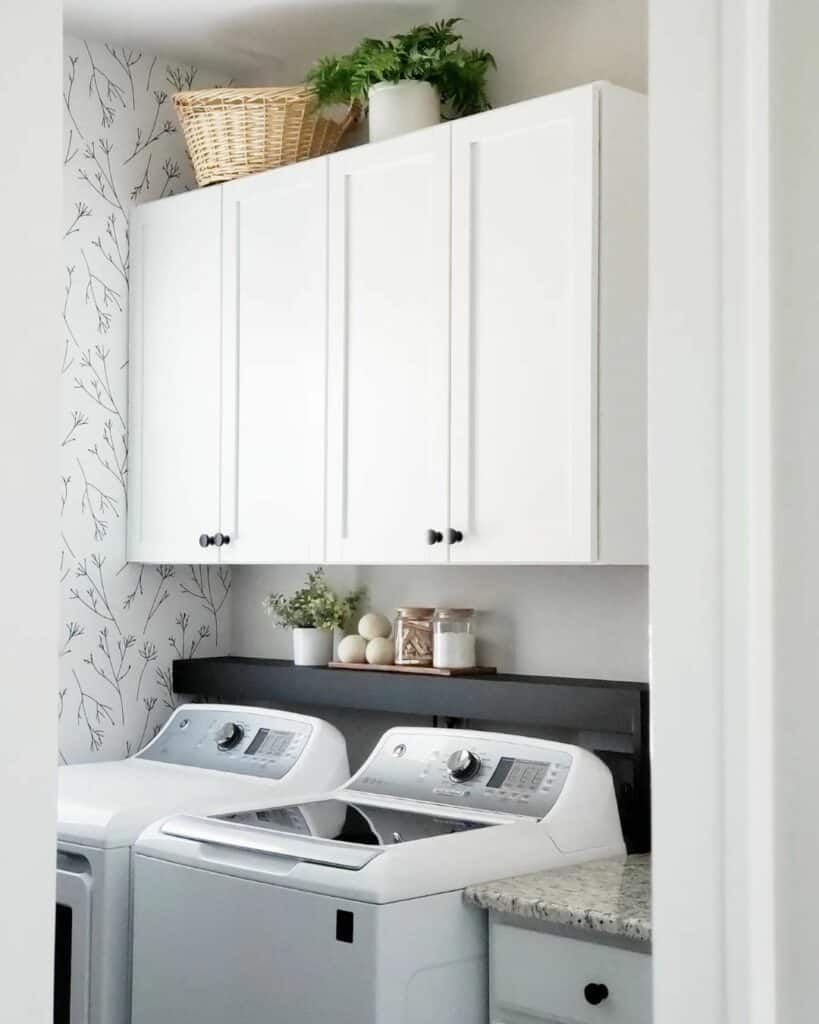 White Laundry Appliances With Black Floating Shelf - Soul & Lane