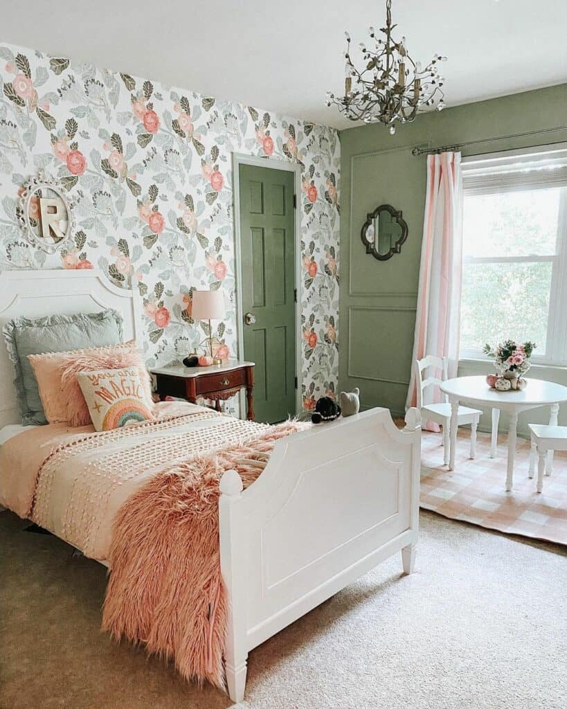 Olive Bedroom With Floral Accent Wall - Soul & Lane