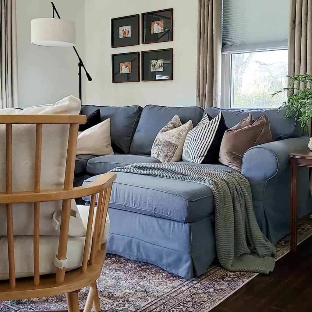 Blue Couch on a Captivating Rug